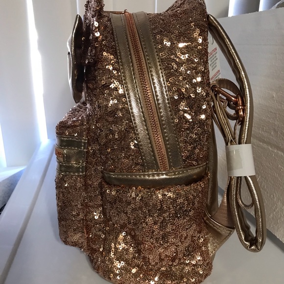 Disney Loungefly Rose Gold Sequin Minnie Backpack - Picture 2 of 7